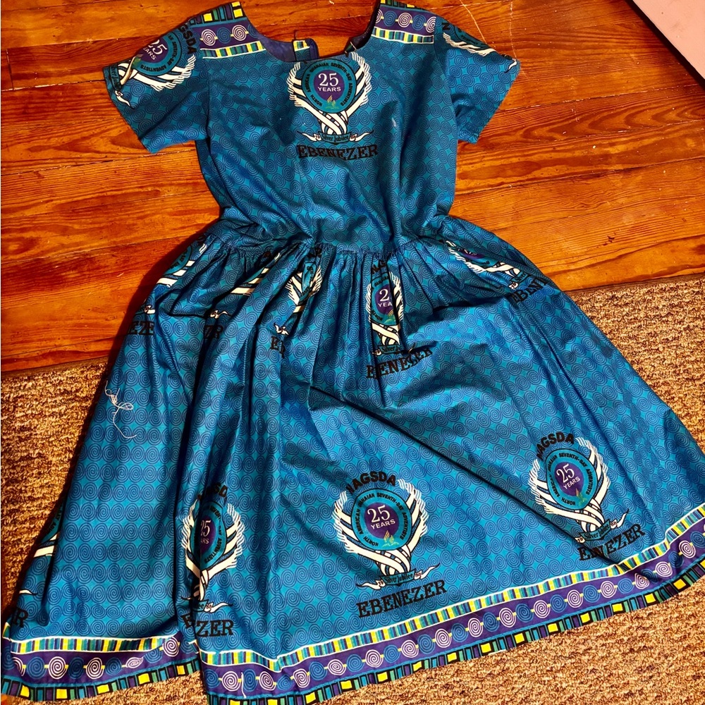 VINTAGE COMMEMORATIVE DUTCH WAX DRESS HANDMADE GHANA LARGE GUC
